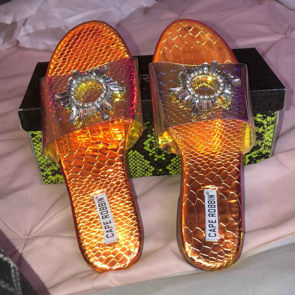 Multi colored slip on sandals